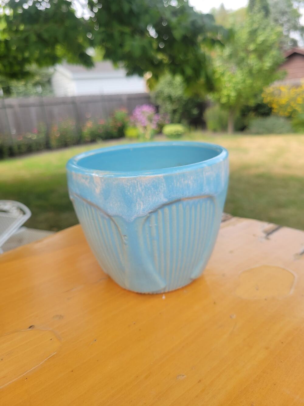 Vintage Robinson Ransbottom Blue Ceramic Flower Pot Planter MCM USA (Hairline)